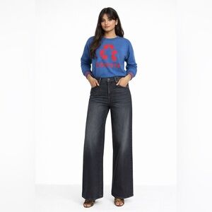 Zoe Karssen Blue Crewneck Sweater with Red Details